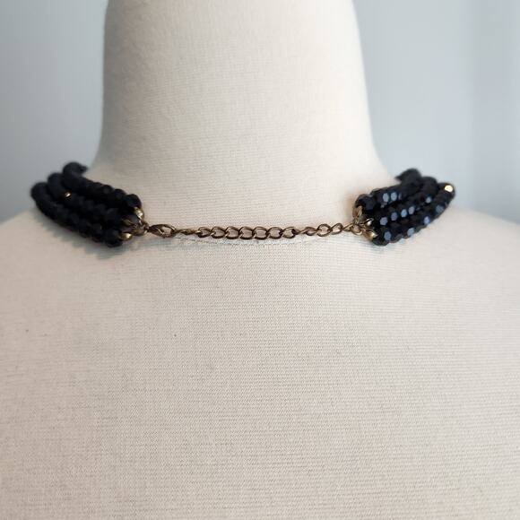 Faceted Black Beaded Multi-Strand Necklace with Rhinestone Accents - Picture 3 of 6